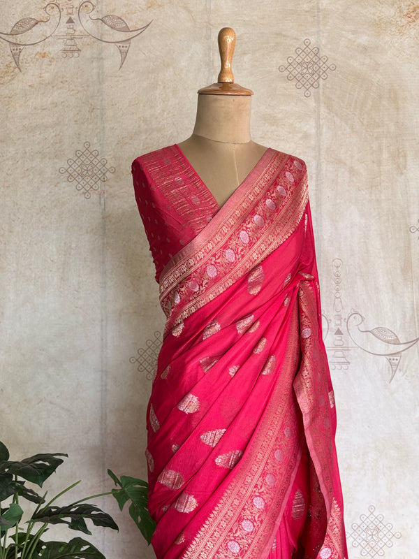 Nandhana - Crinkle Georgette Saree with Sona Rupa Zari Weaving