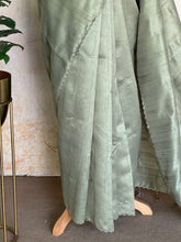 Vasiga - Sage Bloom Tussar Saree with Floral Printed Blouse