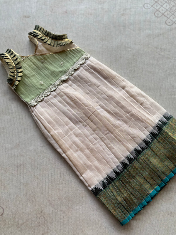 Kids Chettinad Cotton Frock with Tissue Pleats & Ruffle Sleeves - Express