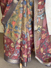 Gulmohar - Pen Kalamkari Tussar Silk Saree with Zari Border & Artistic Pallu
