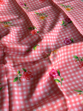 Pure Mangalgiri Silk Peach Gingham Checks Saree with Floral Digital Prints