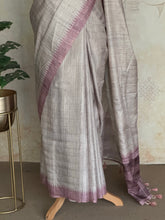 Kadhi Inspired Tussar Saree | Ivory & Mauve Handwoven Saree | Studio Virupa