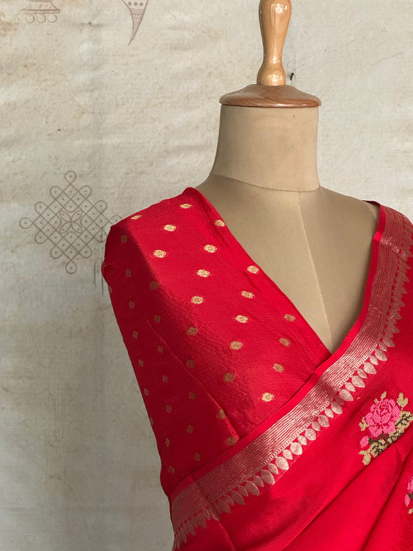 Vandita - Pure Chiffon Saree with Cross Stitch Floral Embroidery