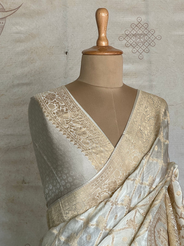 Vrishti - Mushru Satin Silk Saree with Antique Zari Jaal Weaving