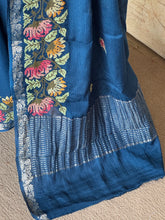 Sadhna - Pure Chiffon Cross Stitch Saree with Floral Embroidered Border & Zari Pallu