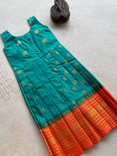 Anicham - 2 in 1 Teal Blue Frock with Zari Border & Overcoat Express