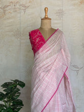 Nandita - Blush Pink Checks Pure Cotton Saree with Floral Blouse