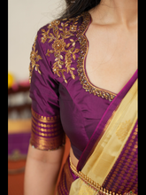 Ivory & Magenta Semi Kanchi Silk Saree