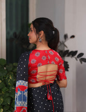 Black Modal Saree with Silver Buttas with Ajrakh Pallu