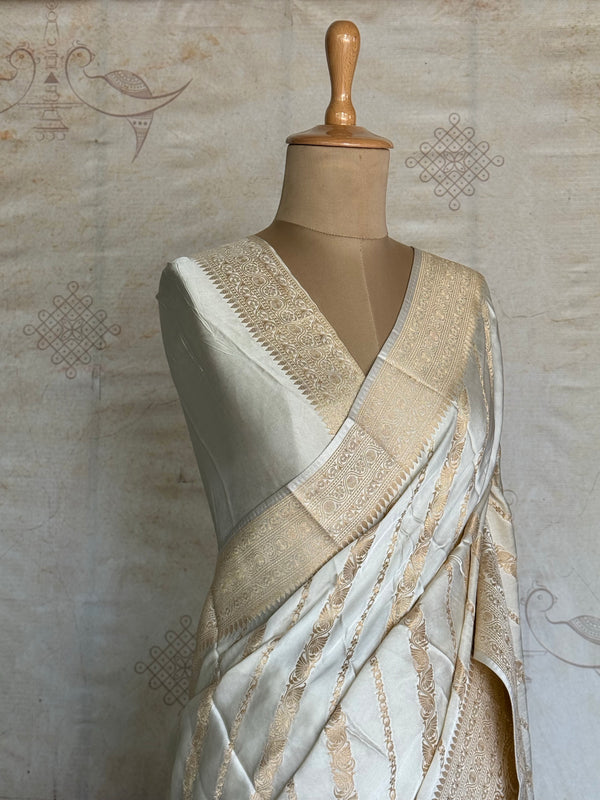 Vrishti - Mushru Satin Silk Saree with Antique Zari Jaal Weaving