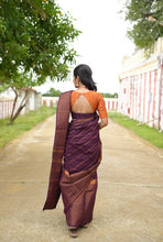 Gauri - Sungudi Cotton Saree Plum Purple with Orange Raw Silk Blouse