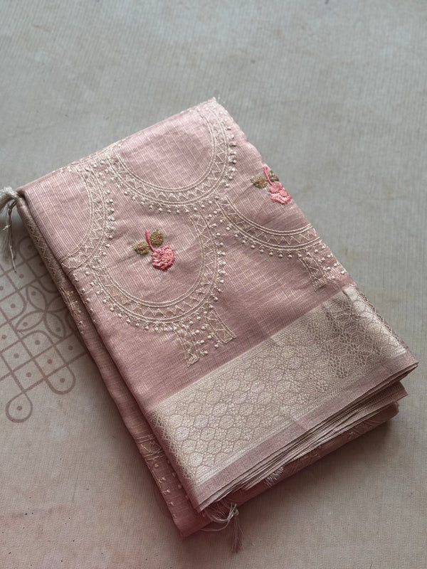 Ciranya Linen - Embroidered Kora Saree