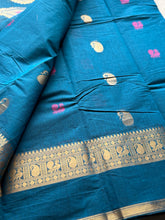 Kanchi Cotton Saree with Gold Zari Peacock Border - Traditional Wear