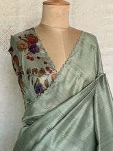 Vasiga - Sage Bloom Tussar Saree with Floral Printed Blouse