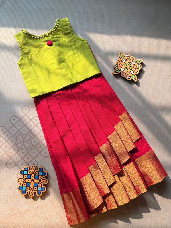 Chettinad cotton overlapped Skirt with bodice top