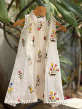 Pleated A line Floral Embroidered Dress - Yellow