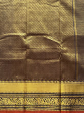 Semi Kanchi Silk Coffee Brown Checks Saree with Peacock & Rudraksh Buttas