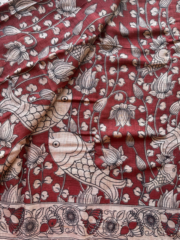 Kota Cotton Kalamkari Saree with Elephant Pallu