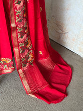 Sadhna - Pure Chiffon Cross Stitch Saree with Floral Embroidered Border & Zari Pallu