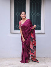 Wine Modal Saree with Silver Buttas with Ajrakh Pallu