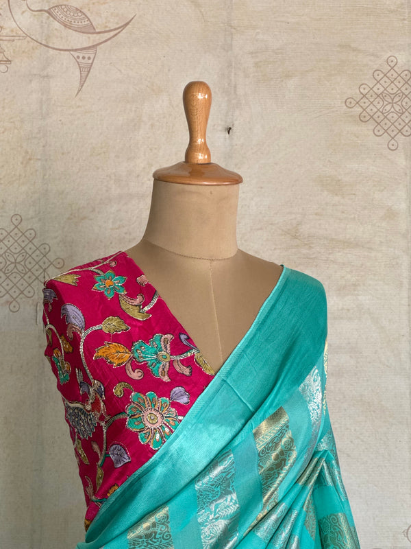 Madhura - Banarasi Mushru Silk Saree with Sona Rupa Zari & Kalamkari Blouse