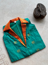 Anicham - 2 in 1 Teal Blue Frock with Zari Border & Overcoat Express