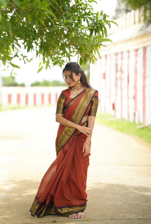 Ganika - Pure Kanchi Cotton Saree With Checks