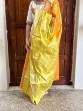 Banarasi Ombre Silk Dupatta in Orange & Yellow with Zari Buttas and Jaal Design