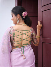 Chandheri Mirror Embellished Saree with Subtle Jaal Border & Tassel Pallu