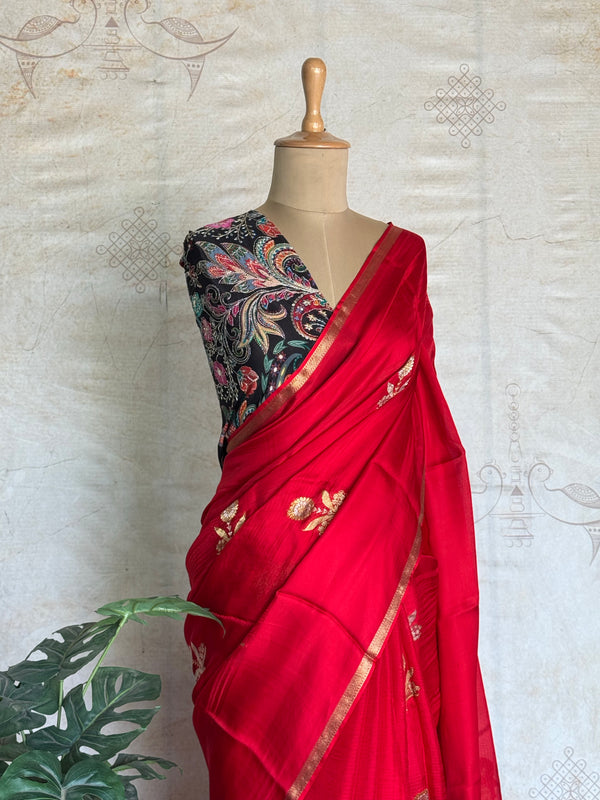 Aarushi -  Mushru Raw Mango Inspired Pure Banarasi Saree – Sona Rupa Buttas