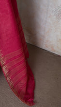 Chandrika - Fuchsia Matka Silk Saree with Zari Checks & Temple Border