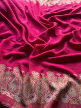 Soft Kashmir Pashmina Saree – Rani Pink Paisley Weave