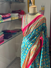 Royal Teal Patola Pashmina Saree with Red Border