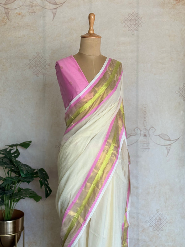 Mul Cotton Saree With Zari Accents