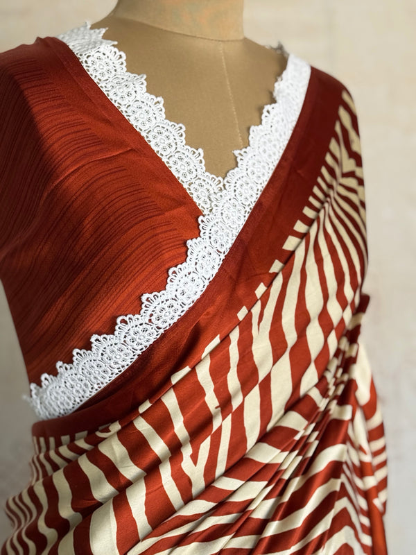 Modal Zebra Print Saree with Hakoba Lace Border