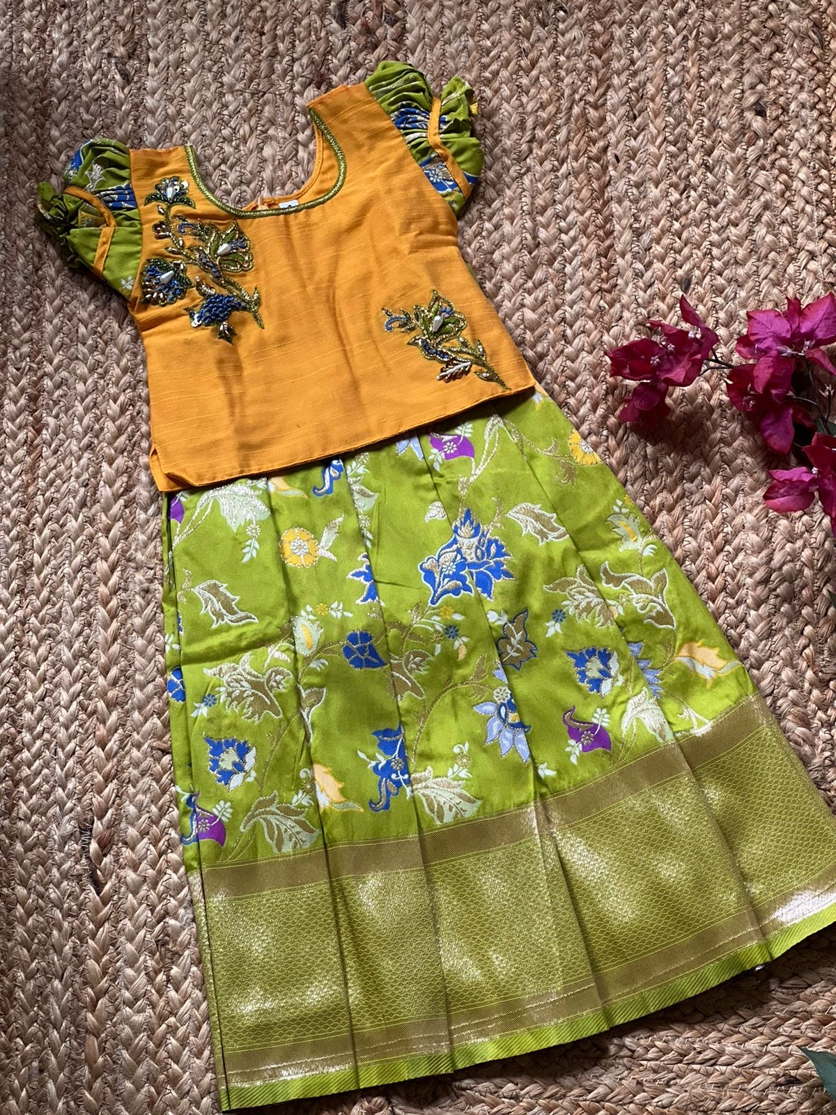 Banarasi Skirt with bodice and Embroidered top