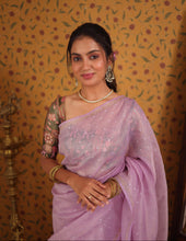 Chandheri Mirror Embellished Saree with Subtle Jaal Border & Tassel Pallu