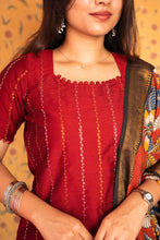 Dwaraka - Raw Silk 3-Piece Suit Set with Kalamkari Dupatta