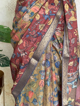 Gulmohar - Pen Kalamkari Tussar Silk Saree with Zari Border & Artistic Pallu
