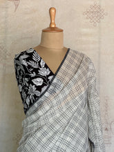 Nandita - Monochrome Checks Pure Cotton Saree with Contrast Floral Blouse