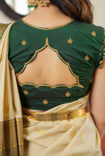 Ivory & Green Semi Kanchi Silk Saree