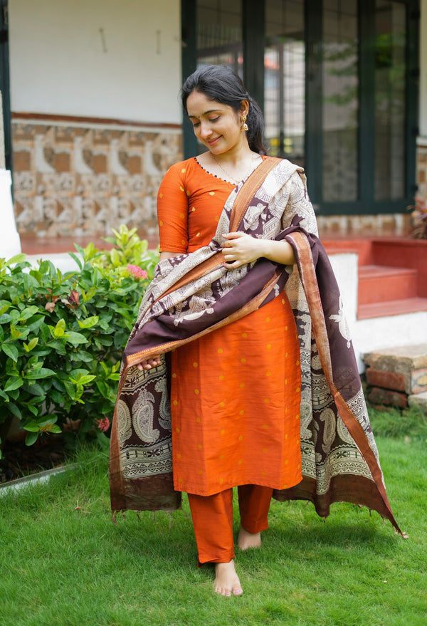 Aadhira - Raw Silk 3-Piece Suit Set with Pure Mangalgiri Silk Dupatta