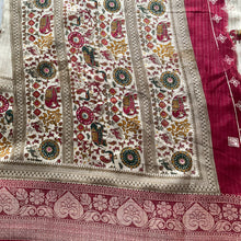 Banarasi Zari Striped Saree with Kalamkari Border & Matching Butta Blouse