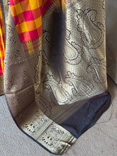 Semi Kanchi Silk Saree – Pink, Yellow & Red Checks