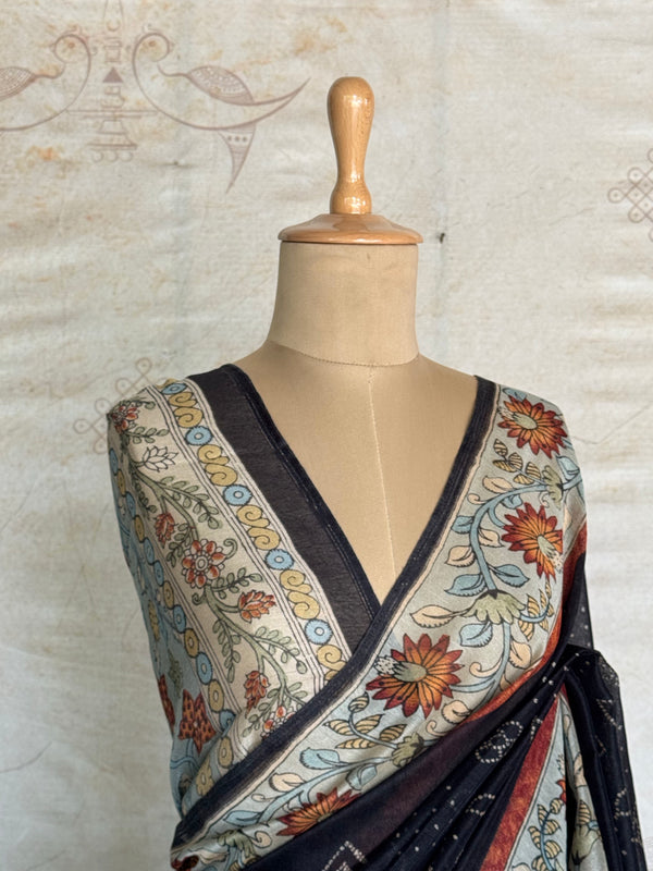 Chitrika - Pure Linen Pen Kalamkari Printed Saree