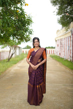Gauri - Sungudi Cotton Saree Plum Purple with Orange Raw Silk Blouse