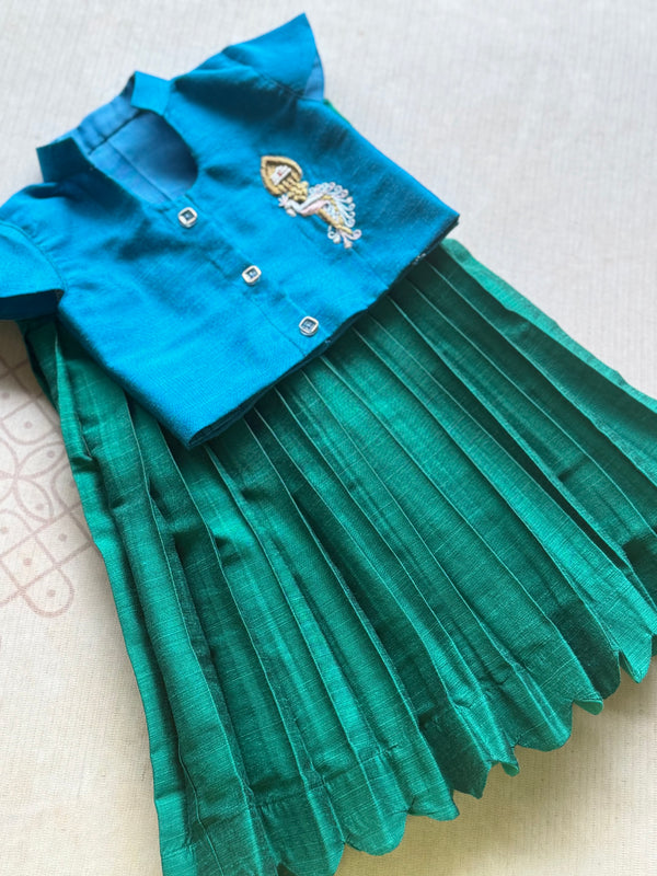 Mayizhini - Crop top and Skirt With Velum Mayilum Embroidery