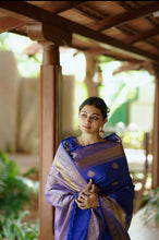 Semi Kanchi Silk Saree - M.S Blue with Golden Zari