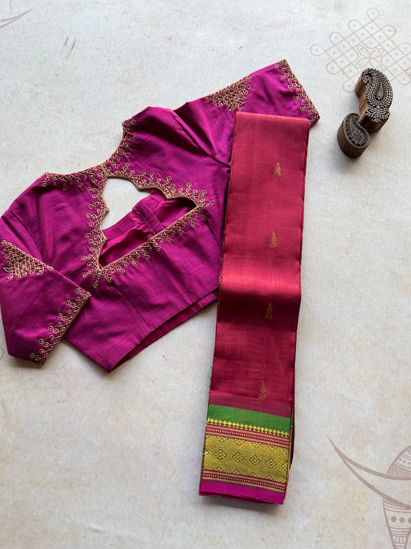 Pure Thirubuvanam Silk Saree – Deep Maroon Red with Contrast Green Zari Border