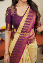 Ivory & Magenta Semi Kanchi Silk Saree